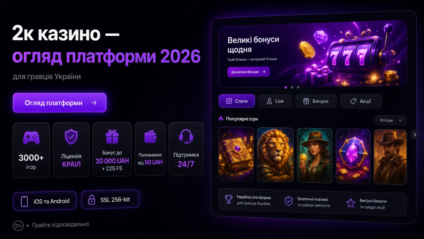 2K Казино — головна сторінка офіційного сайту